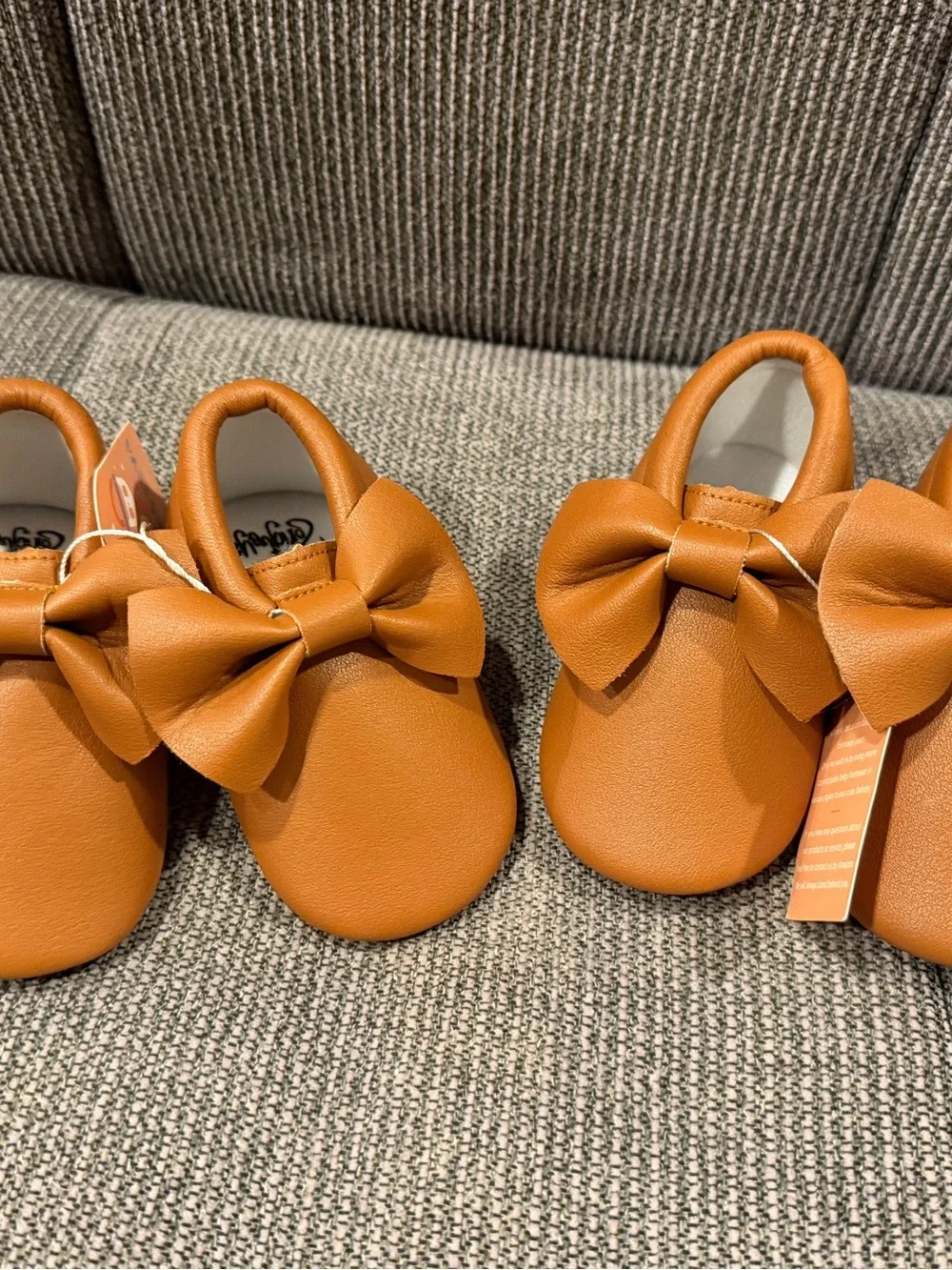 TWIN Set - Toddler Bow Moccasins in Cognac Brown